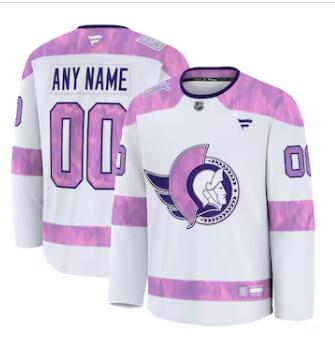 Men's Ottawa Senators Custom Fanatics White 2024 Hockey Fights Cancer Practice Jersey